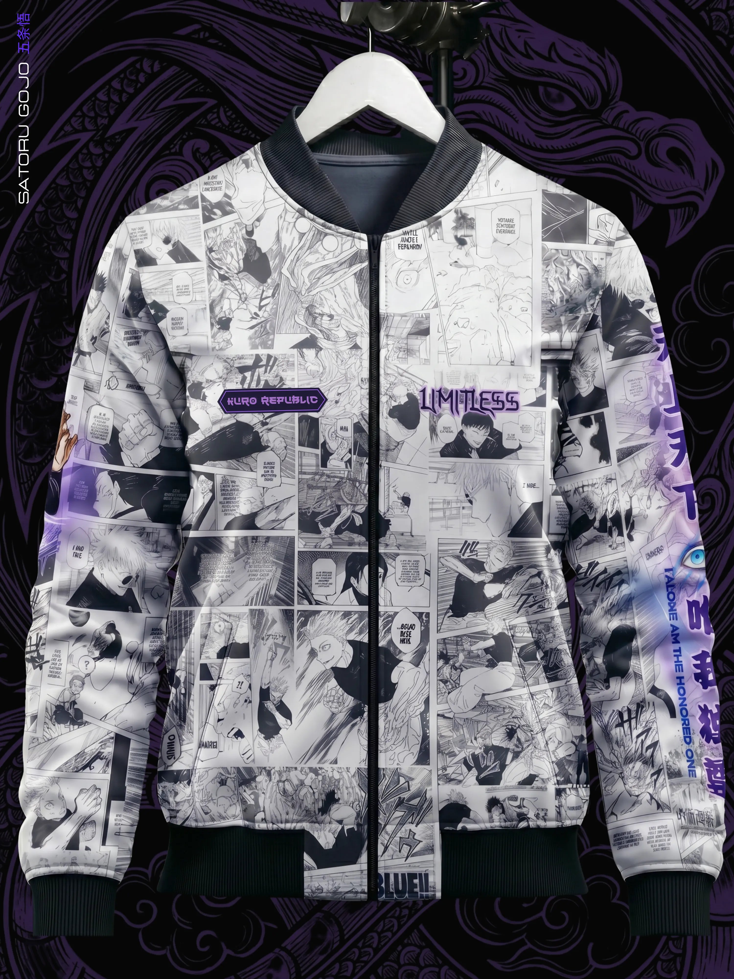 Satoru Gojo Manga Bomber Jacket | JJK Drop 001 Kuro Republic