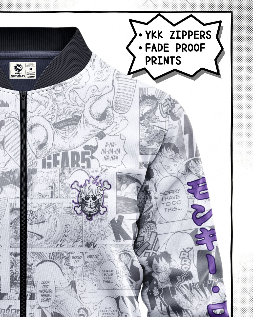 Monkey D. Luffy Gear 5 Manga Bomber Jacket | One Piece Drop 001 Kuro Republic