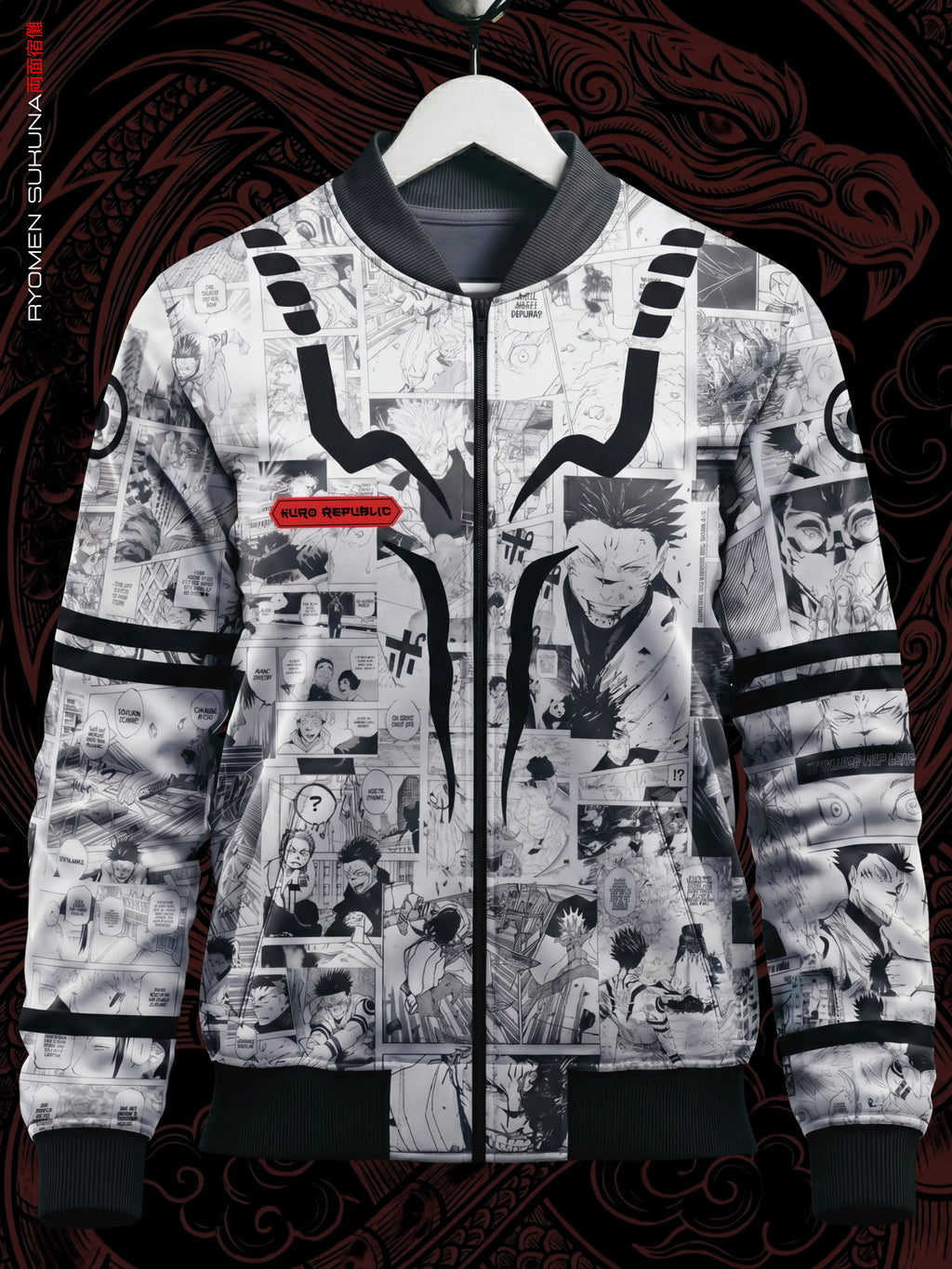 Ryomen Sukuna Manga Bomber Jacket | JJK Drop 001 Kuro Republic