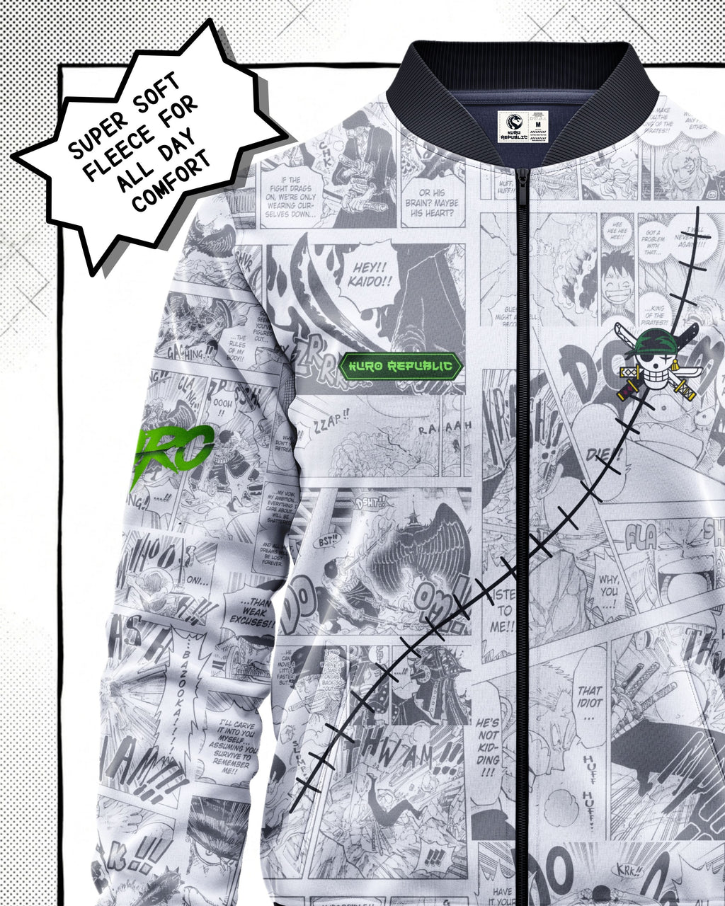 Roronoa Zoro Manga Bomber Jacket | One Piece Drop 001 Kuro Republic