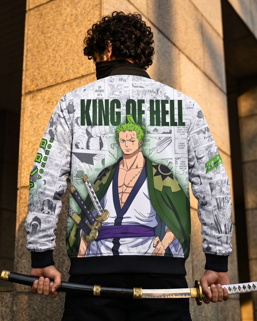 Roronoa Zoro Manga Bomber Jacket | One Piece Drop 001 Kuro Republic