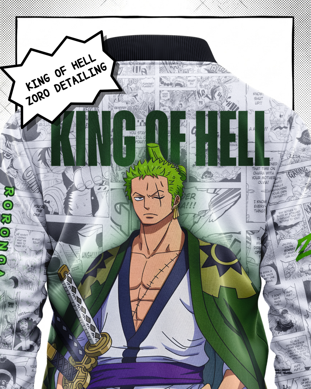 Roronoa Zoro Manga Bomber Jacket | One Piece Drop 001 Kuro Republic