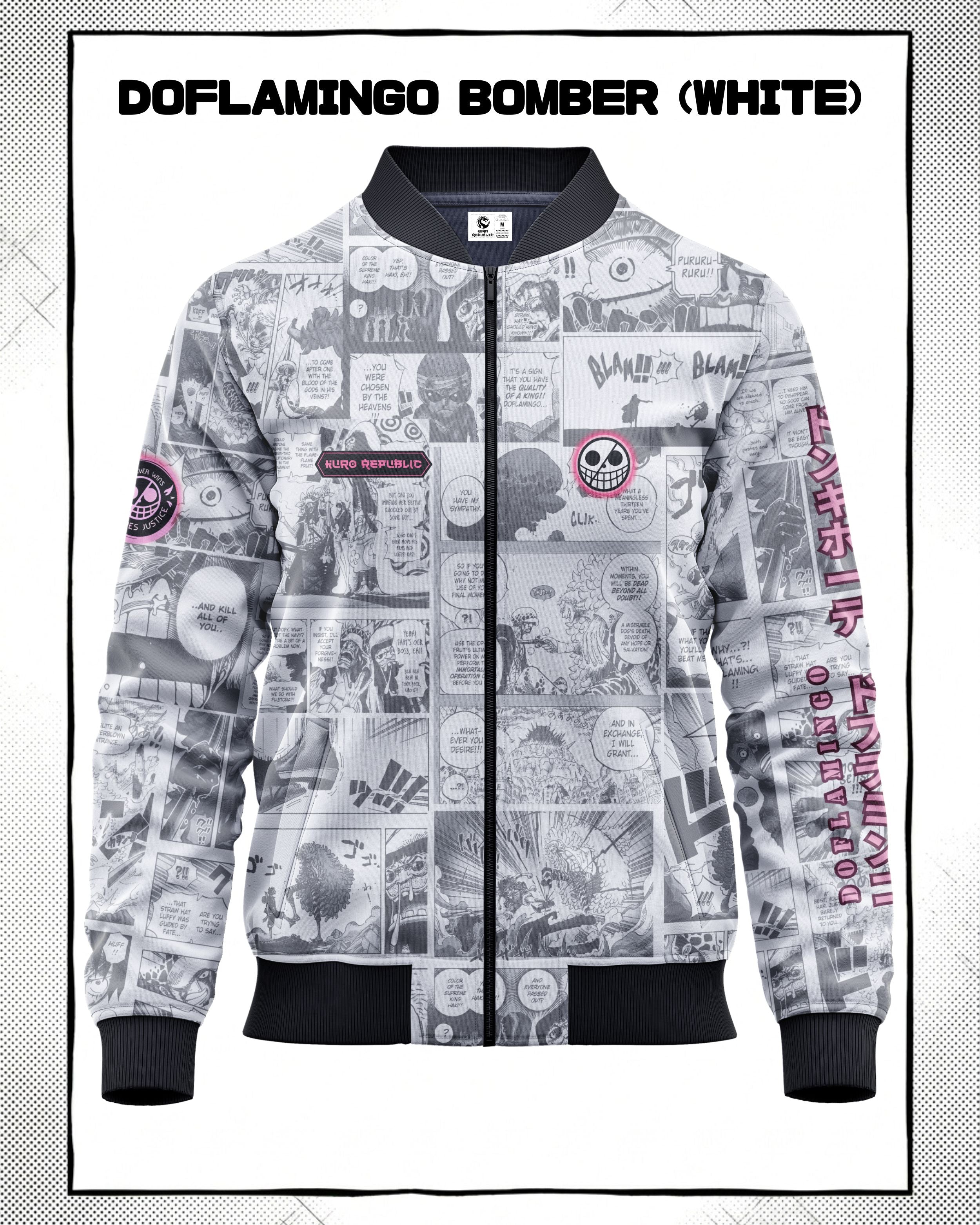 Donquixote Doflamingo Manga Bomber Jacket | One Piece Drop 001 Kuro Republic