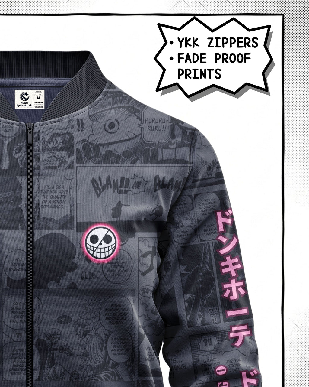 Donquixote Doflamingo Manga Bomber Jacket gray variant | One Piece Drop 001 Kuro Republic