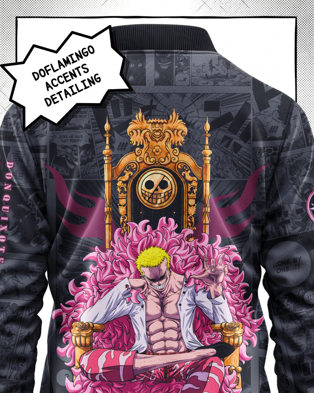 Donquixote Doflamingo Manga Bomber Jacket gray variant | One Piece Drop 001 Kuro Republic