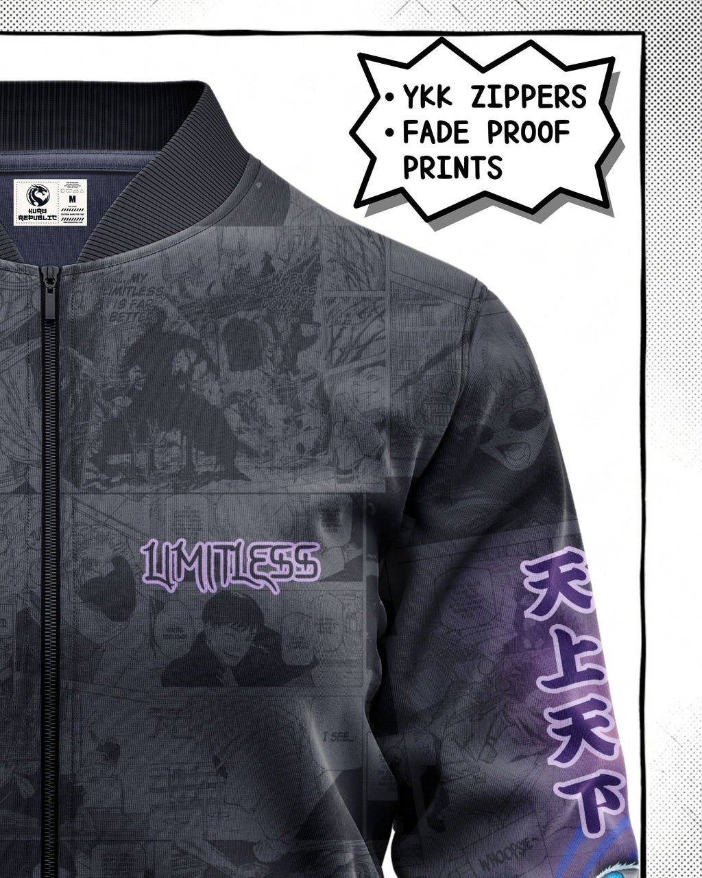 Satoru Gojo Manga Bomber Jacket Gray Variant | JJK Drop 001 Single Kuro Republic