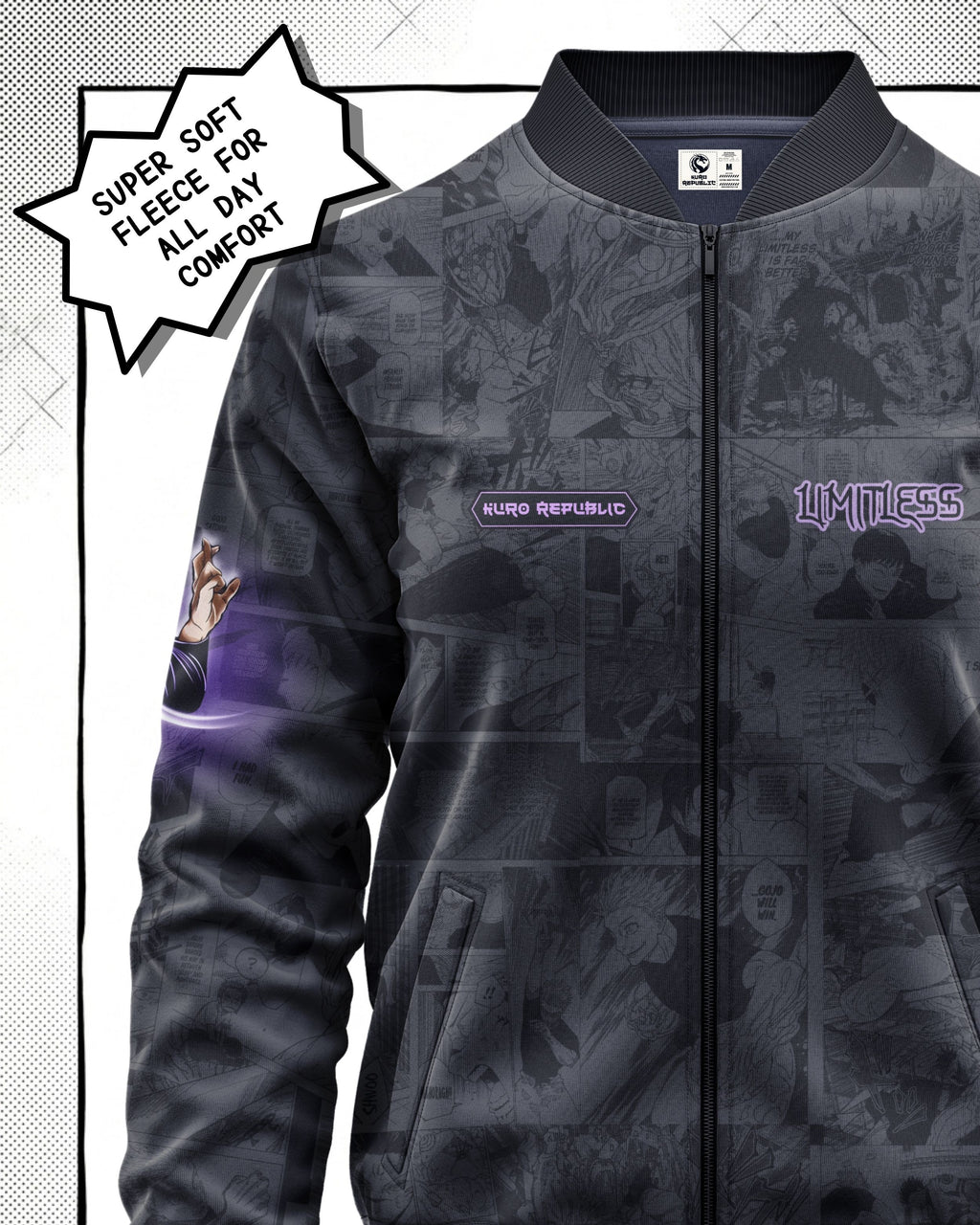 Satoru Gojo Manga Bomber Jacket Gray Variant | JJK Drop 001 Single Kuro Republic
