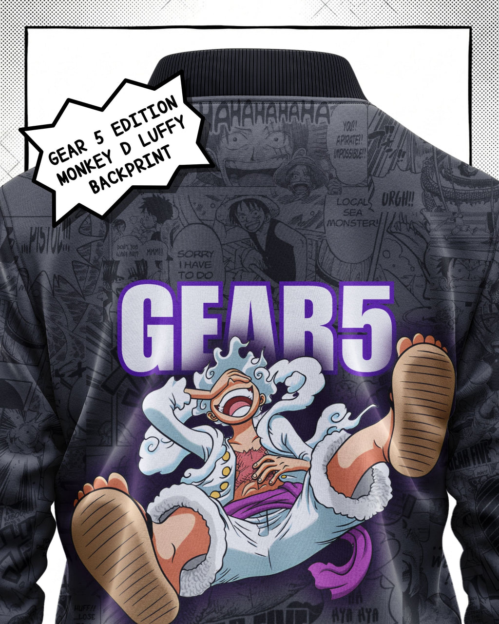 Monkey D. Luffy Gear 5 Manga Bomber Jacket  gray variant | One Piece Drop 001 Kuro Republic