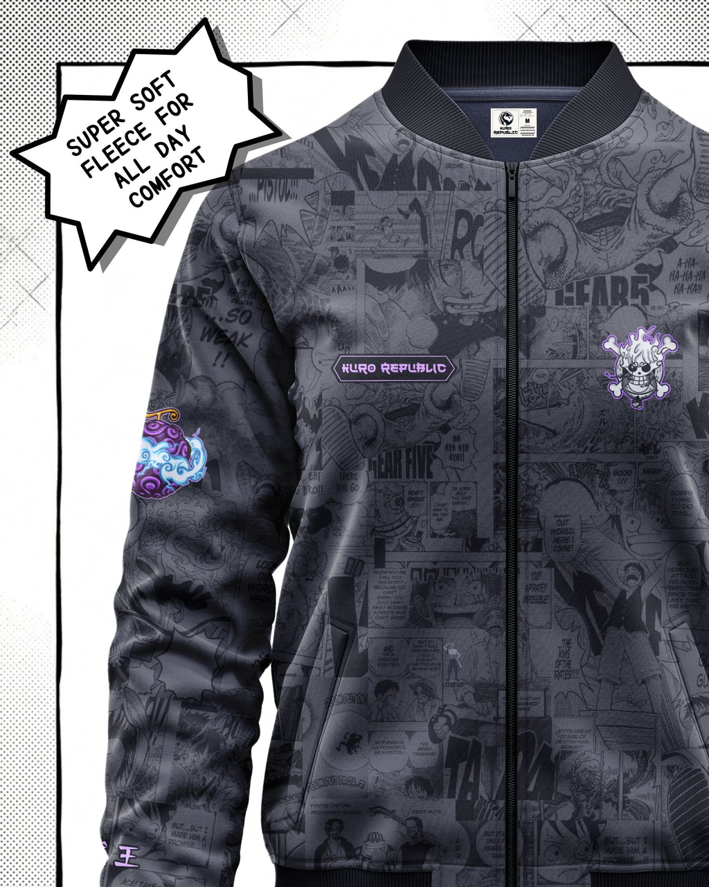 Monkey D. Luffy Gear 5 Manga Bomber Jacket  gray variant | One Piece Drop 001 Kuro Republic