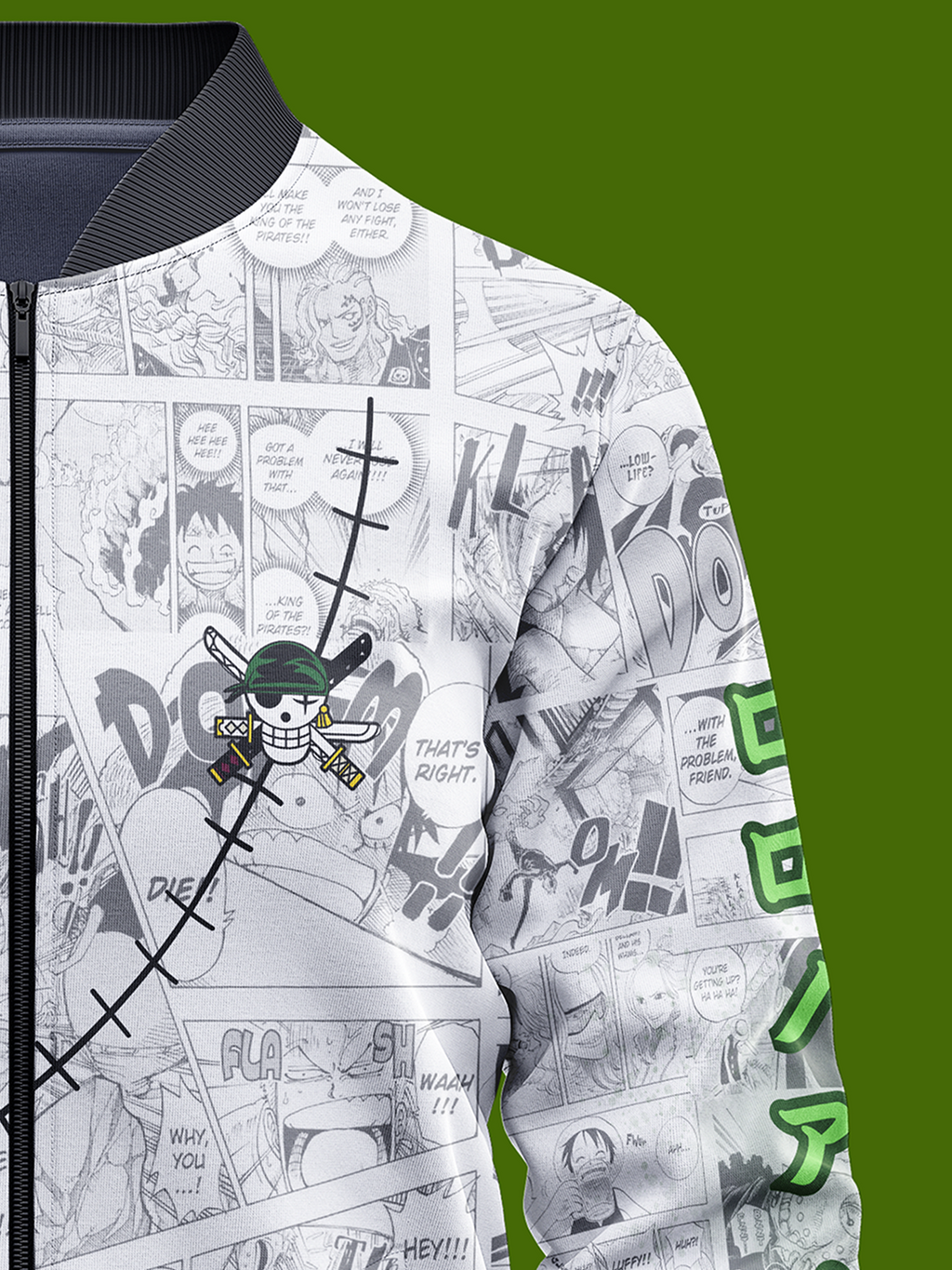 Roronoa Zoro Manga Bomber Jacket | One Piece Anime Jacket India | Kuro Republic - Kuro Republic