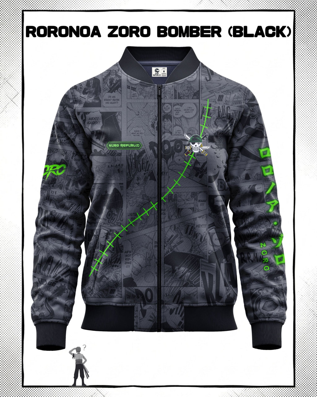 Roronoa Zoro Manga Bomber Jacket gray variant | One Piece Drop 001 Kuro Republic