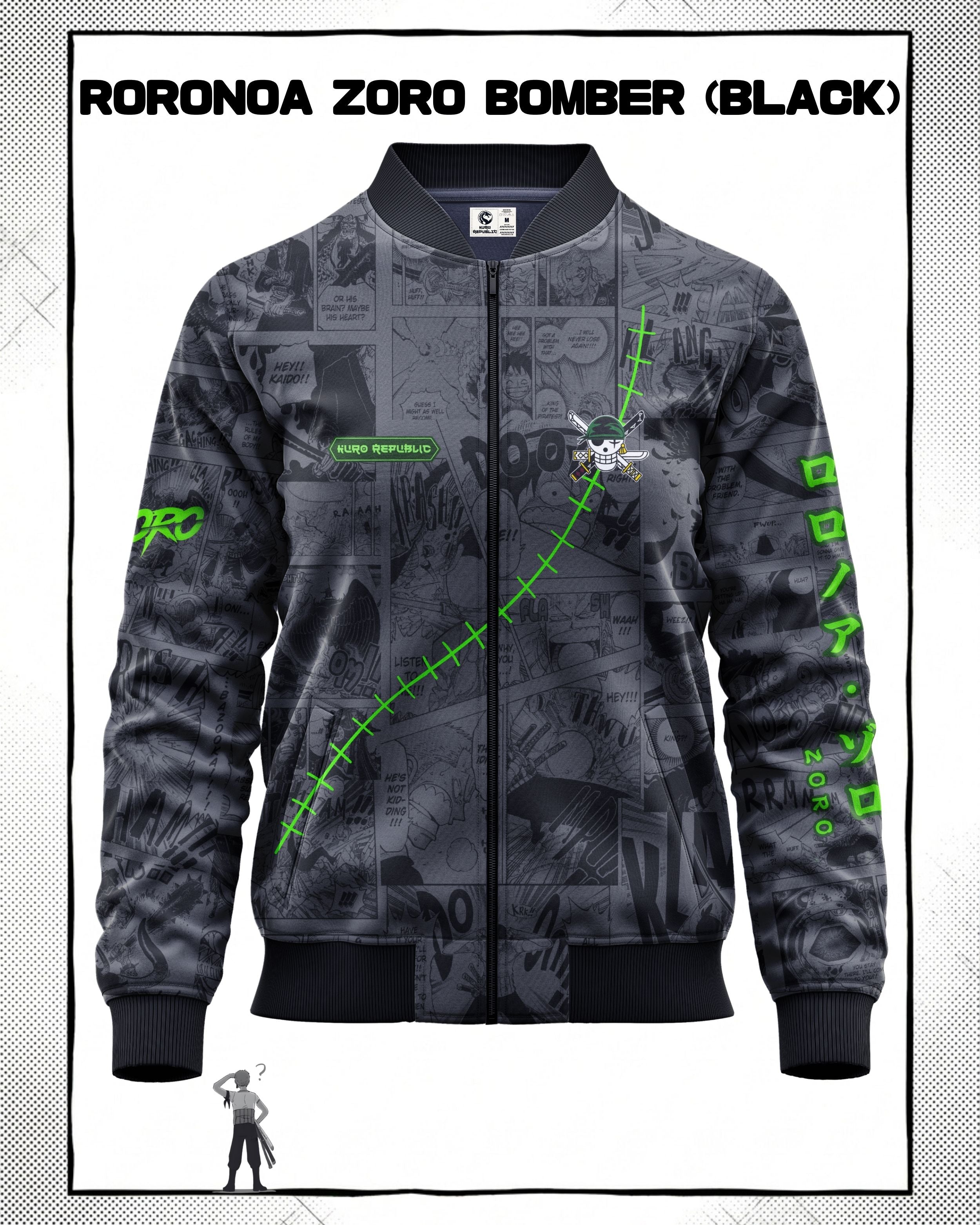 Roronoa Zoro Manga Bomber Jacket gray variant | One Piece Drop 001 Kuro Republic