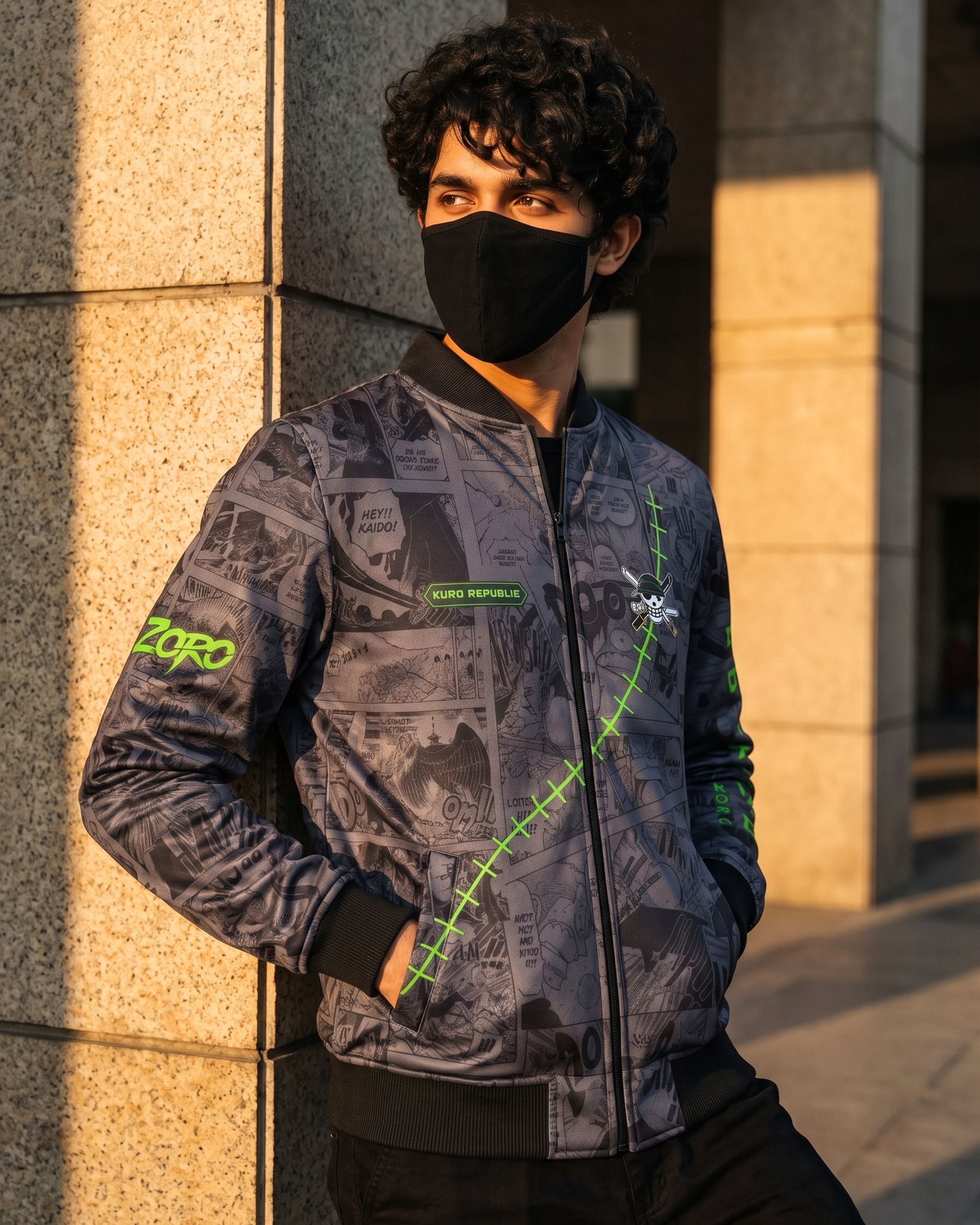 Roronoa Zoro Manga Bomber Jacket gray variant | One Piece Drop 001 Kuro Republic