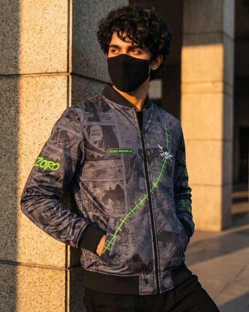 Roronoa Zoro Manga Bomber Jacket gray variant | One Piece Drop 001 Kuro Republic