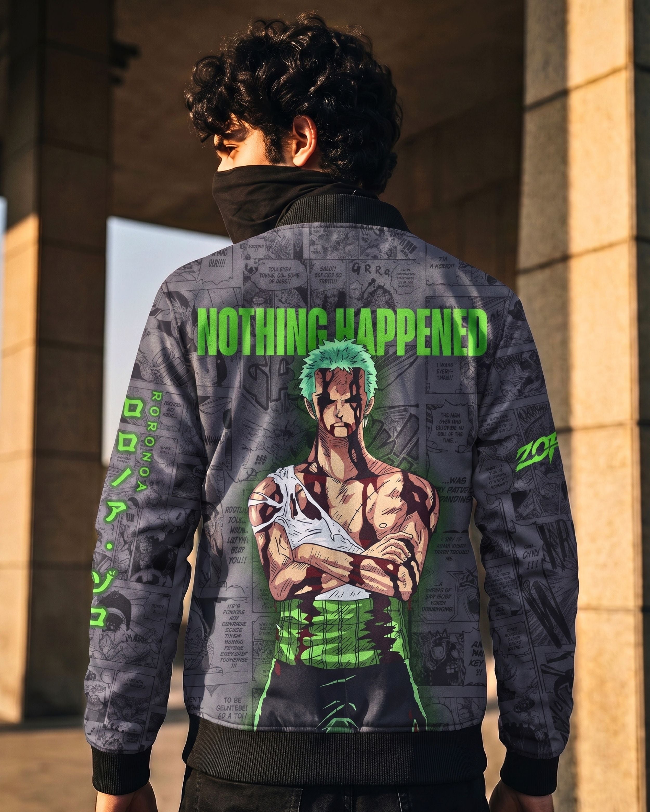 Roronoa Zoro Manga Bomber Jacket gray variant | One Piece Drop 001 Kuro Republic